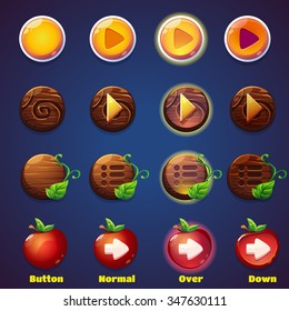 Set of buttons with views press - for video or game user interface and web design