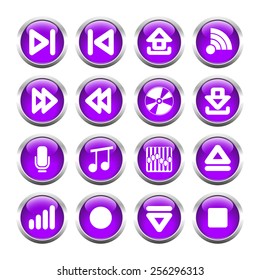 Set of buttons for web, arrows, microphone equalizer, note. Vector.
