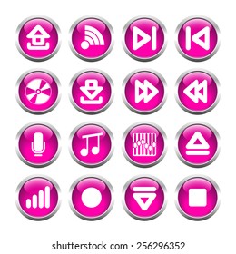 Set of buttons for web, arrows, microphone equalizer, note. Vector.