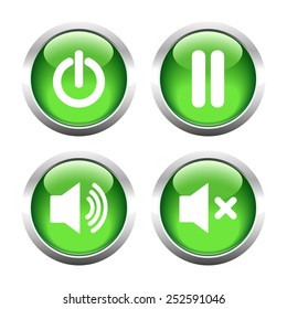 Set of buttons for web, audio, power, pause. Vector.