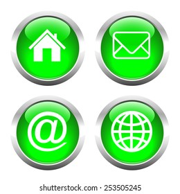 Set of buttons for web, home, email, envelope, globe. Vector.