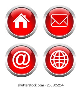 Set of buttons for web, home, email, envelope, globe. Vector.