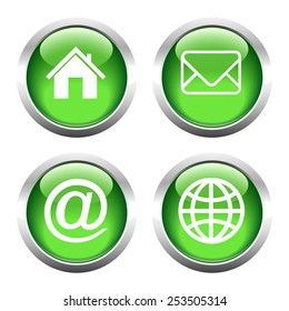 Set of buttons for web, home, email, envelope, globe. Vector.