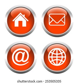 Set of buttons for web, home, email, envelope, globe. Vector.
