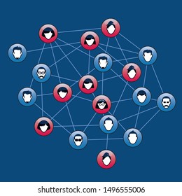 Set of buttons for web. Human heads and silhouettes. Interpersonal relations and communication. Vector outline Illustration and icons.