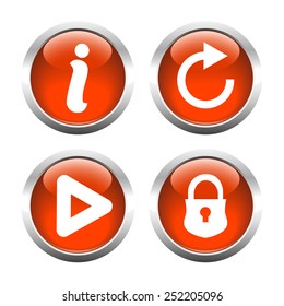Set of buttons for web, information, play, reload, closed lock. Vector.