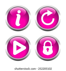 Set of buttons for web, information, play, reload, closed lock. Vector.