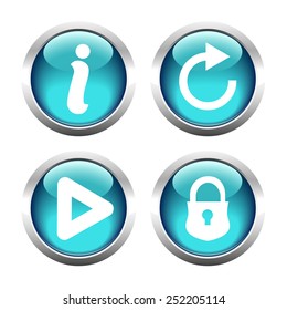 Set of buttons for web, information, play, reload, closed lock. Vector.
