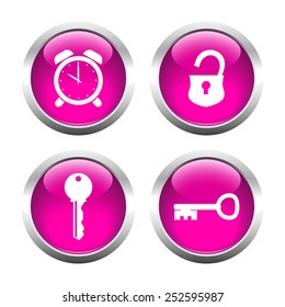 Set of buttons for web, lock, keys, watches. Vector.
