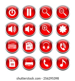 Set of buttons for web, media, zoom, headset, printer. Vector.