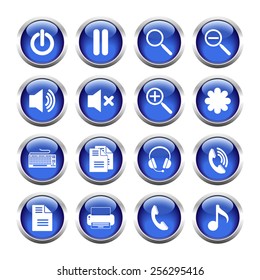 Set of buttons for web, media, zoom, headset, printer. Vector.