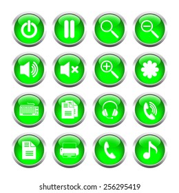 Set of buttons for web, media, zoom, headset, printer. Vector.