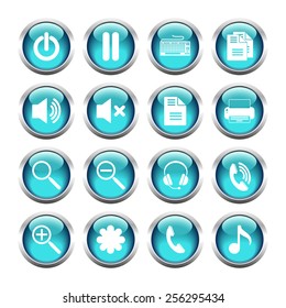 Set of buttons for web, media, zoom, headset, printer. Vector.