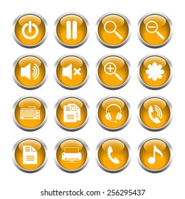 Set of buttons for web, media, zoom, headset, printer. Vector.
