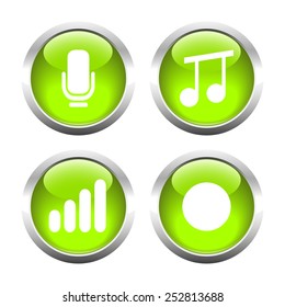 Set of buttons for web, microphone, recording, music, sound level. . Vector. 