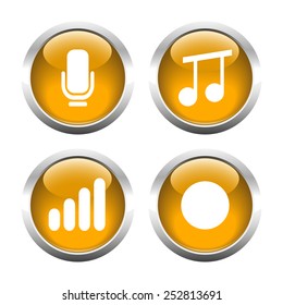 Set of buttons for web, microphone, recording, music, sound level. . Vector. 