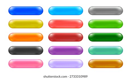 Set of buttons for web and mobile app. Rounded interface design elements for games, and interactive layouts