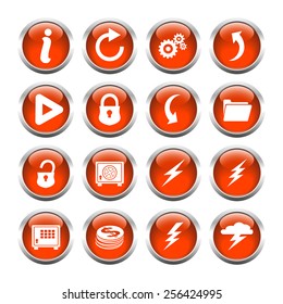 Set of buttons for web, open lock, safe, information, arrow, lightning, coins. Vector.