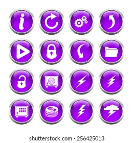 Set of buttons for web, open lock, safe, information, arrow, lightning, coins. Vector.