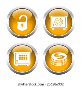 Set of buttons for web, padlock, safe, coin. Vector.