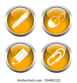 Set of buttons for web, pencil, pen, paper clip, the camera. Vector.