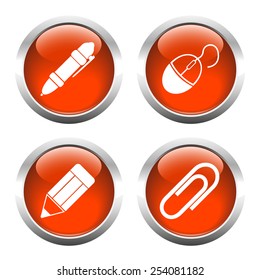 Set of buttons for web, pencil, pen, paper clip, the camera. Vector.