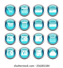 Set of buttons for web, shopping, currency, purses. Vector.