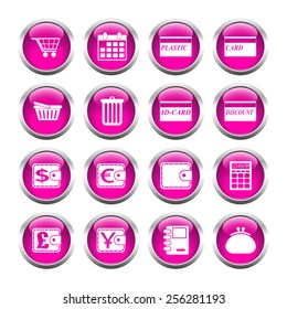 Set of buttons for web, shopping, currency, purses. Vector.