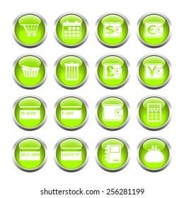 Set of buttons for web, shopping, currency, purses. Vector.