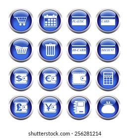 Set of buttons for web, shopping, currency, purses. Vector.