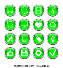 Set of buttons for web, tablet, smart-phone. tools, camera, flash drive. Vector.