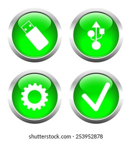 Set of buttons for web, usb, cogwheel, check. Vector.