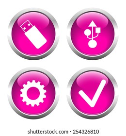 Set of buttons for web, usb, cogwheel, check. Vector.