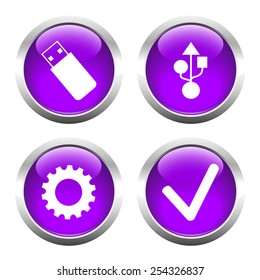 Set of buttons for web, usb, cogwheel, check. Vector.
