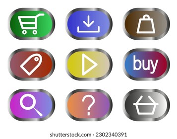 Conjunto de botones para el diseño de sitios web. Haga clic en el botón para comprar. Experiencia comercial moderna. Gráficos vectoriales.