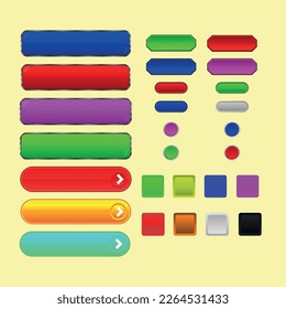 Set of buttons for websites, games, applications.
Made in illustrator in eps format
Colors: blue, red, pink, orange, green, grey, black, brown