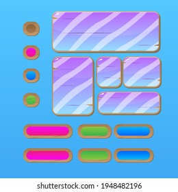 Conjunto De Botones Ventanas Y Barras Para Juegos Viñetas Coloridas De Madera Juego De Caricaturas UI Diseño Vector