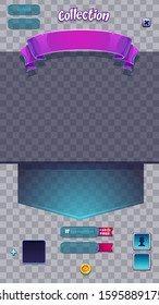 Set of buttons and windows on a transparent background - vector mobile format for tablets and smartphones. Bright images to create original video or web games, graphic design, screen savers