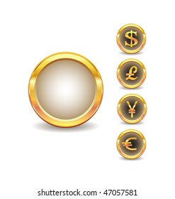 set of buttons with words currency icons