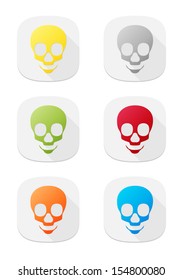The set of buttons with yellow, grey, green, red, orange and blue skull / The skull icons set / Skulls