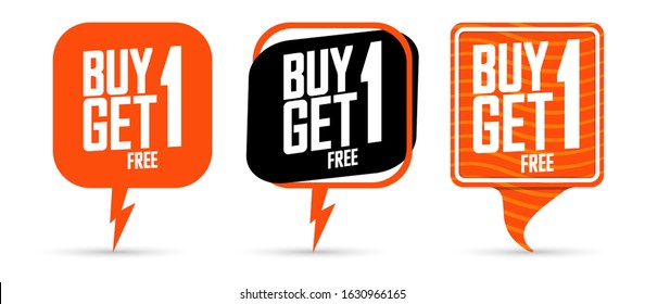 Set Buy 1 Get 1 Free tags, sale speech bubble banners design template, discount badge collection, app icons, vector illustration