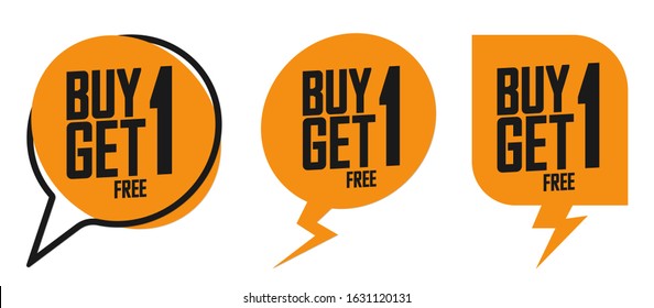 Set Buy 1 Get 1 Free tags, sale speech bubble banners design template, discount badge collection, app icons, vector illustration