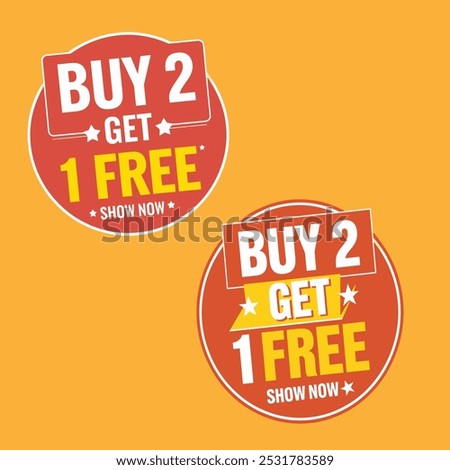 Set Buy 1 Get 1 Free tags, sale banners design template, discount badge collection, app icons, vector illustration