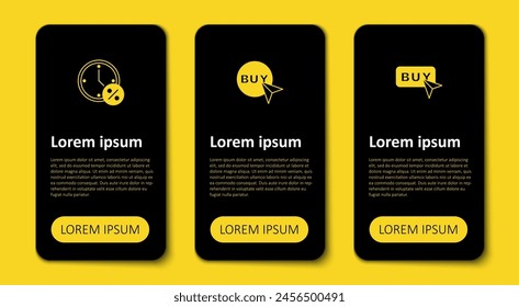 Establecer Botón de compra, y reloj y porcentaje de descuento. Plantilla de infografía de negocios. Vector