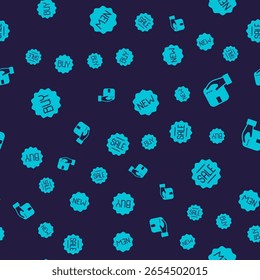 Set Buy button, Delivery hand with box, Price tag New and Sale on seamless pattern. Vector