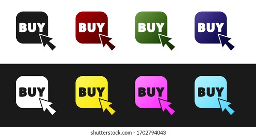 Set Buy button icon isolated on black and white background. Vector Illustration