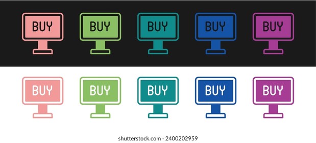 Set Buy button icon isolated on black and white background.  Vector