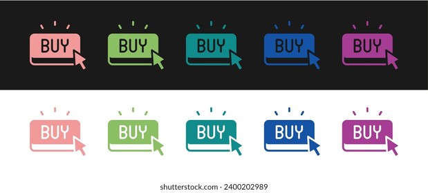 Set Buy button icon isolated on black and white background.  Vector