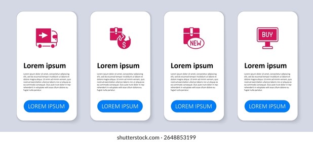 Set Buy button, New collection, Hot price and Delivery cargo truck. Business infographic template. Vector