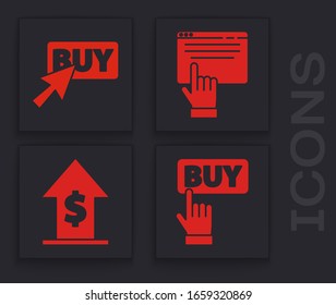 Set Buy button, Buy button, Online shopping on screen and Financial growth and coin icon. Vector